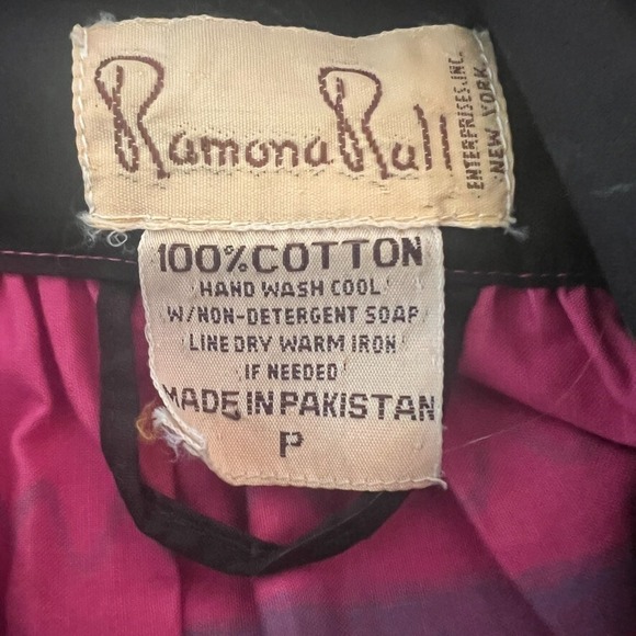 Vintage Ramona Rull Folk Art Festival Dress Pink Black Cotton Size S/M (P) - Picture 15 of 16